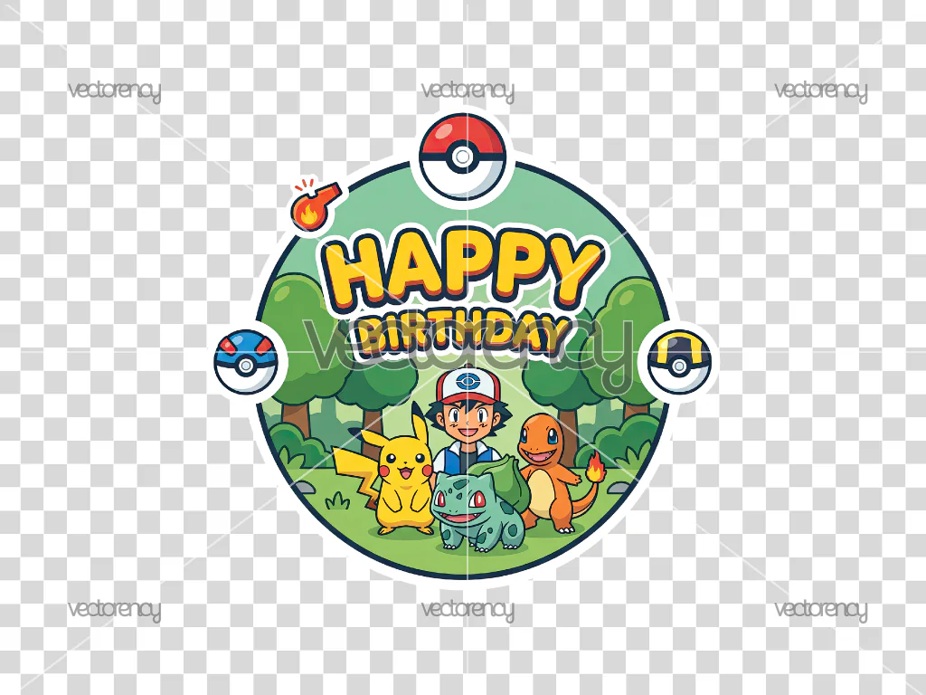 Pokemon Happy Birthday Cake Topper Printable PNG