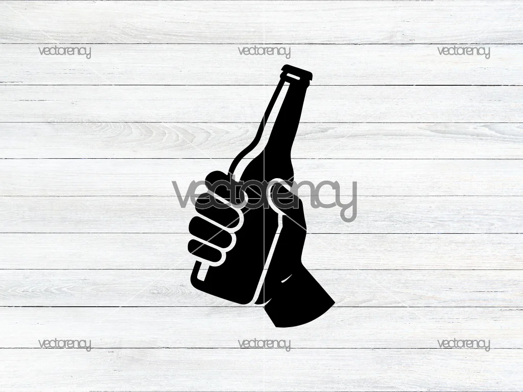 Hand Holding a Bottle Beer SVG Clipart