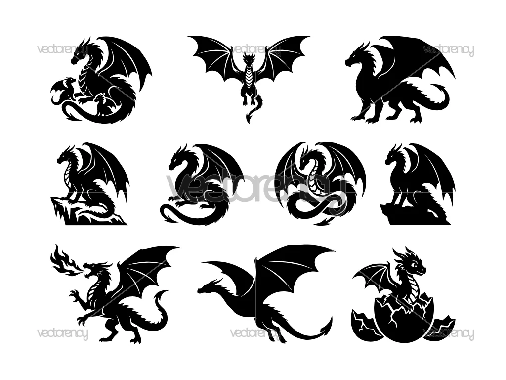 Dragon Silhouette Pack SVG