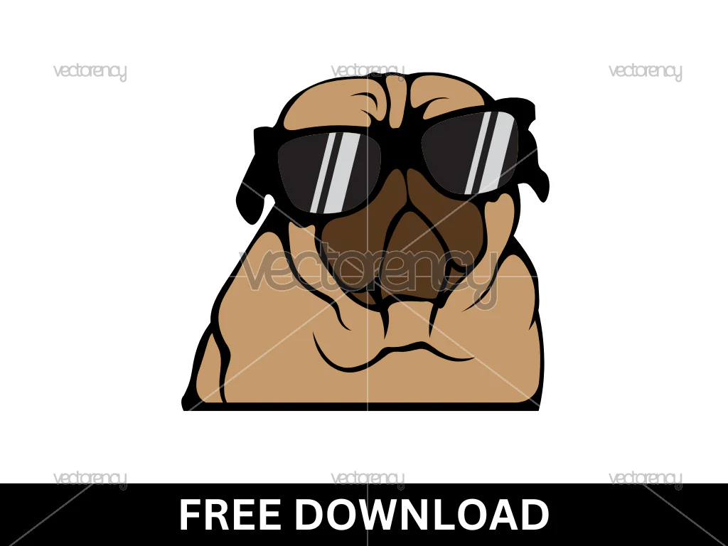 Cute pug with sunglasses Free Download Vector SVG