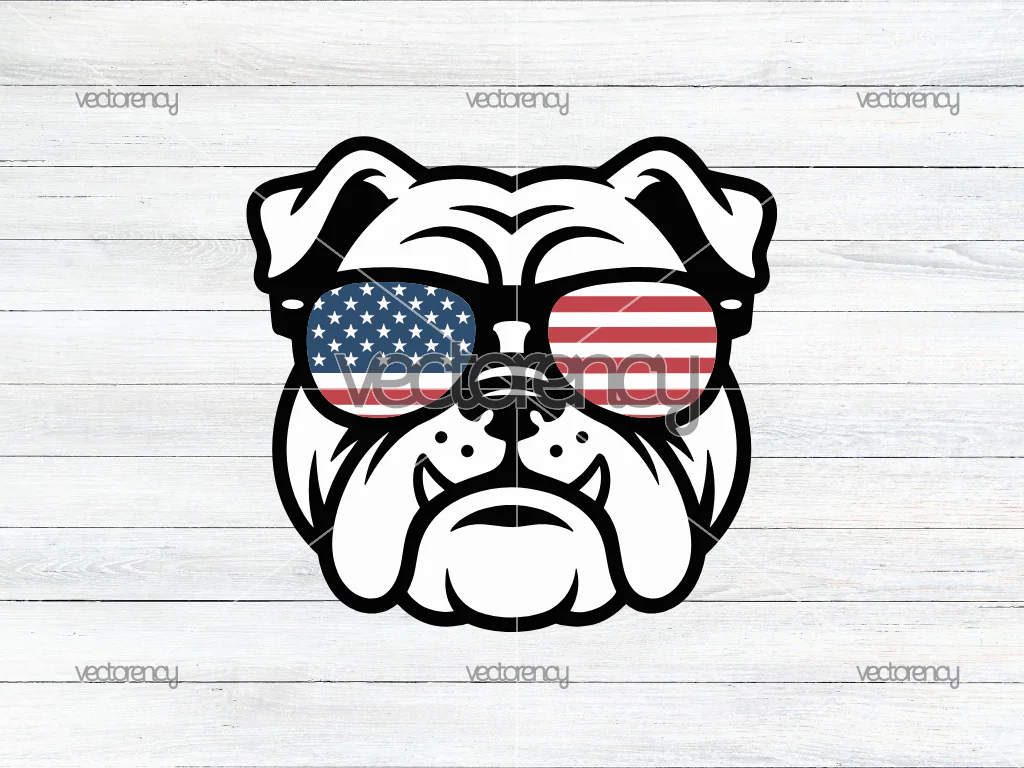 Bulldog American Flag Sunglasses Clipart SVG PNG Image Instant Download