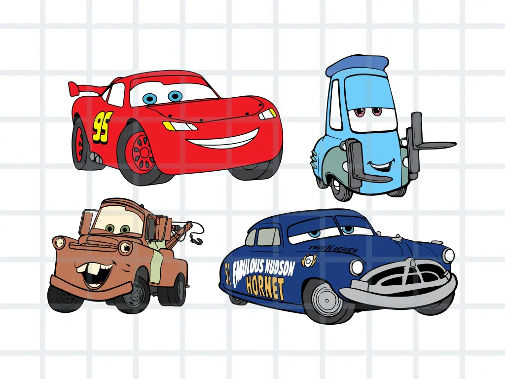 Cars Light McQueen, Mate, Hudson and Guido SVG PNG EPS DXF