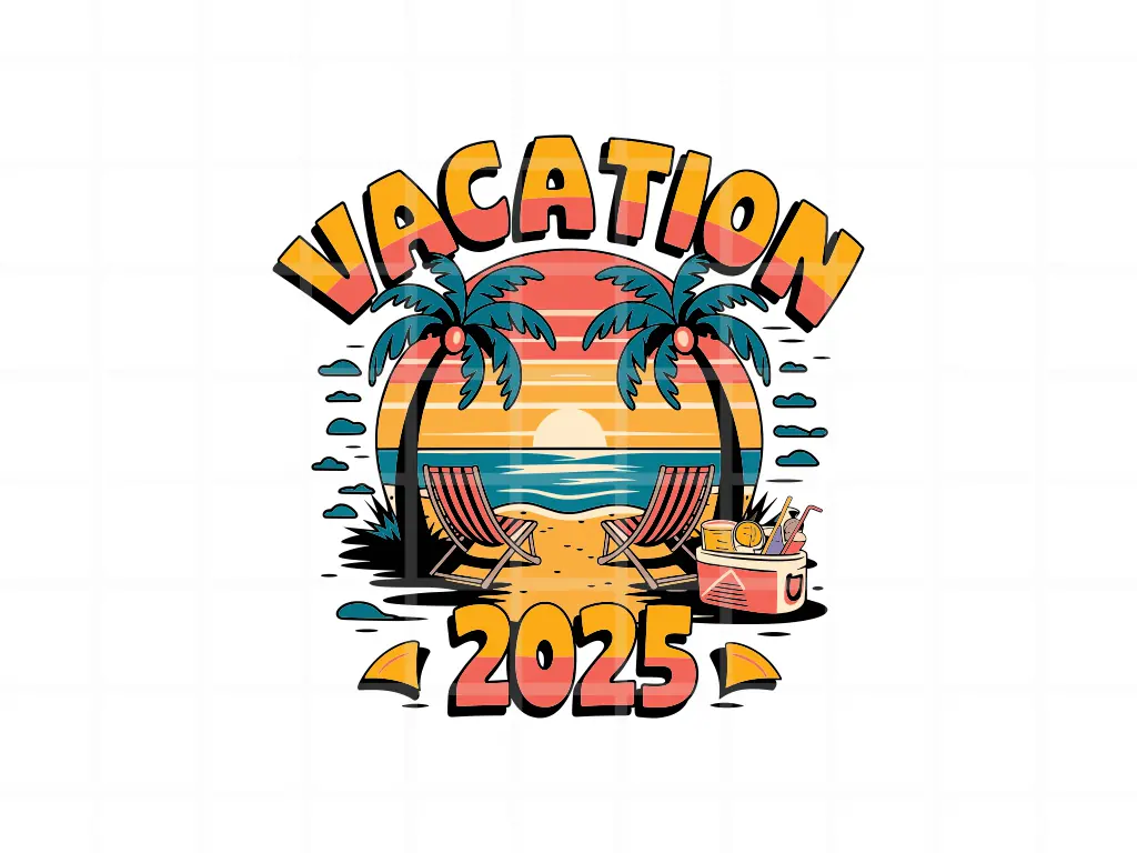 Vacation  2025 T-Shirt Design Download Beach Palm Tree