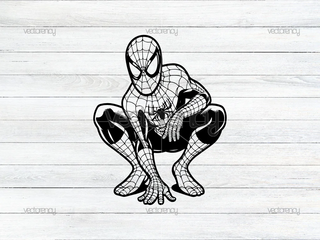 Simple Black Outline Spiderman Clipart