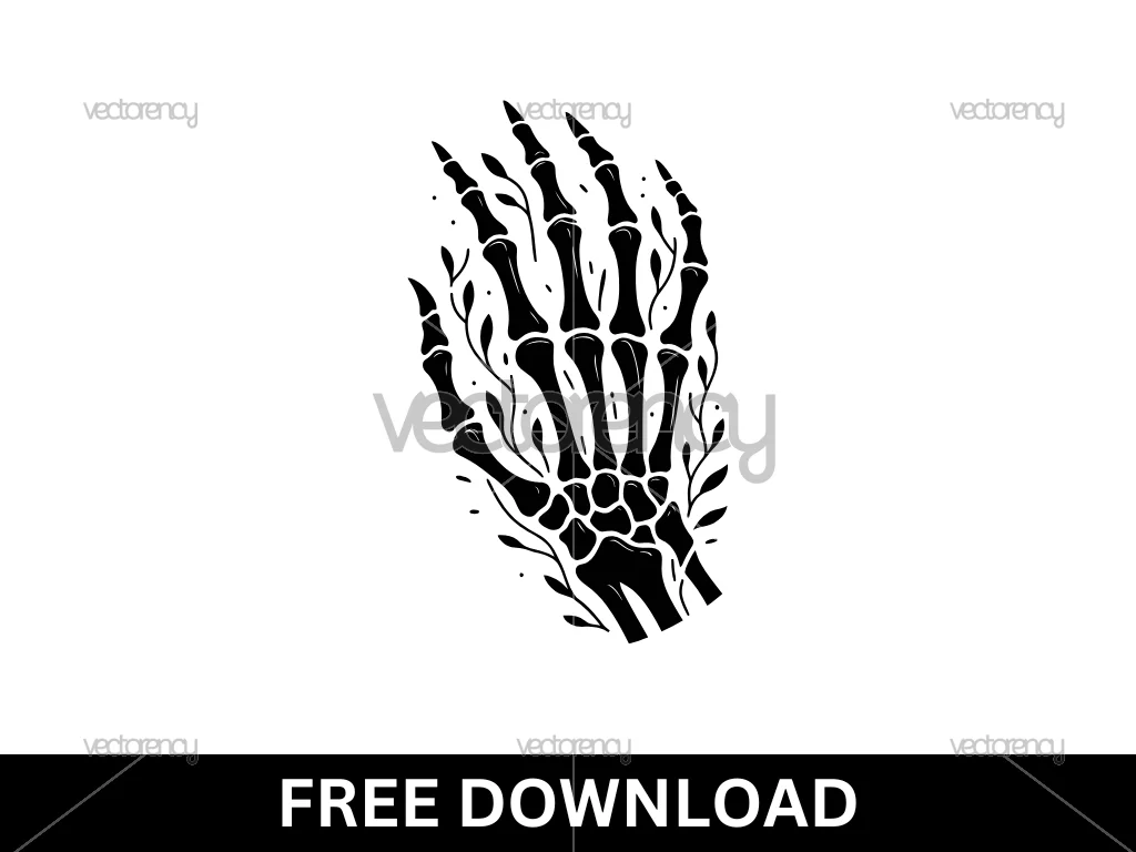 Free Skeleton Hand with Flower Clipart SVG