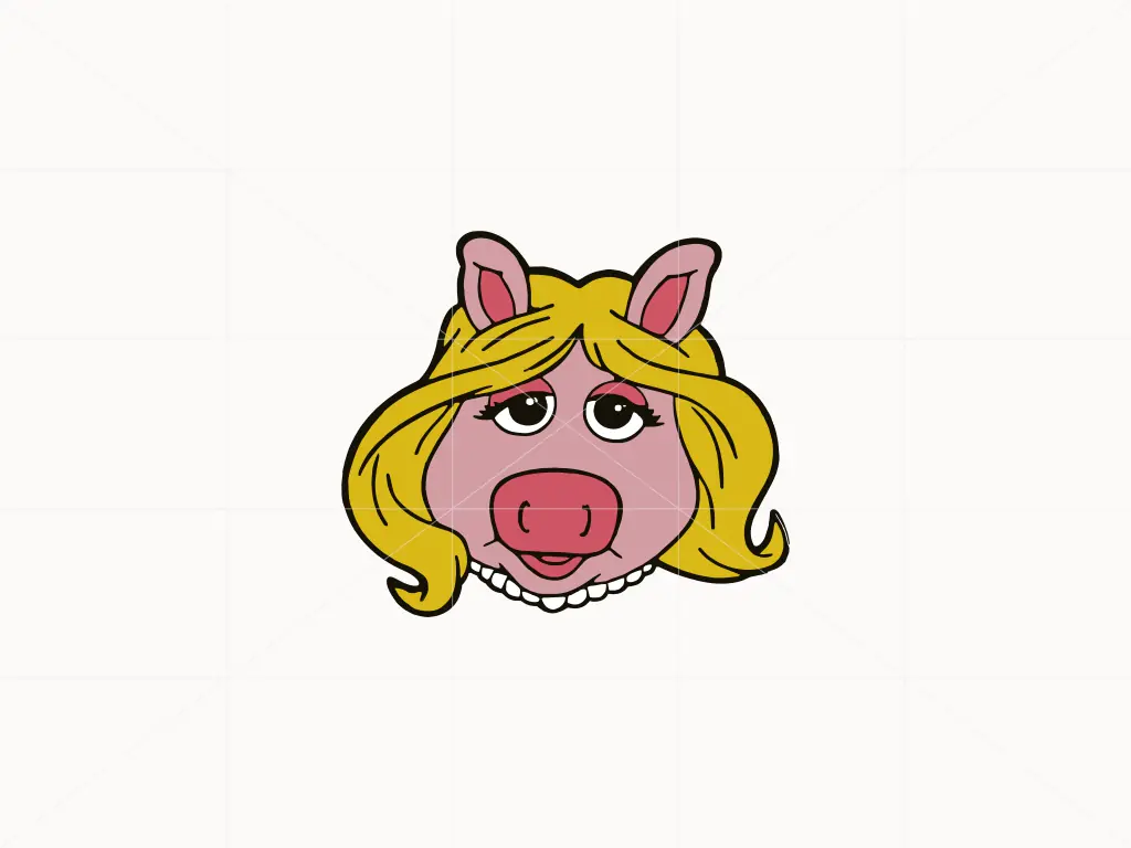 Miss Cartoon Piggy Character Face Vector SVG