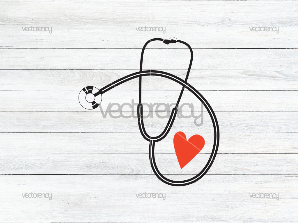 Medical Stethoscope with Red Paper Heart on White Surface SVG Vector