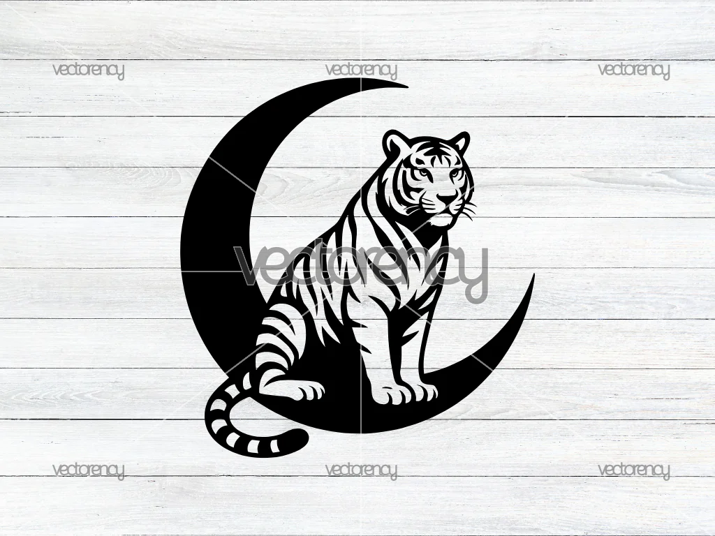 Tiger on Crescent Moon SVG Clipart