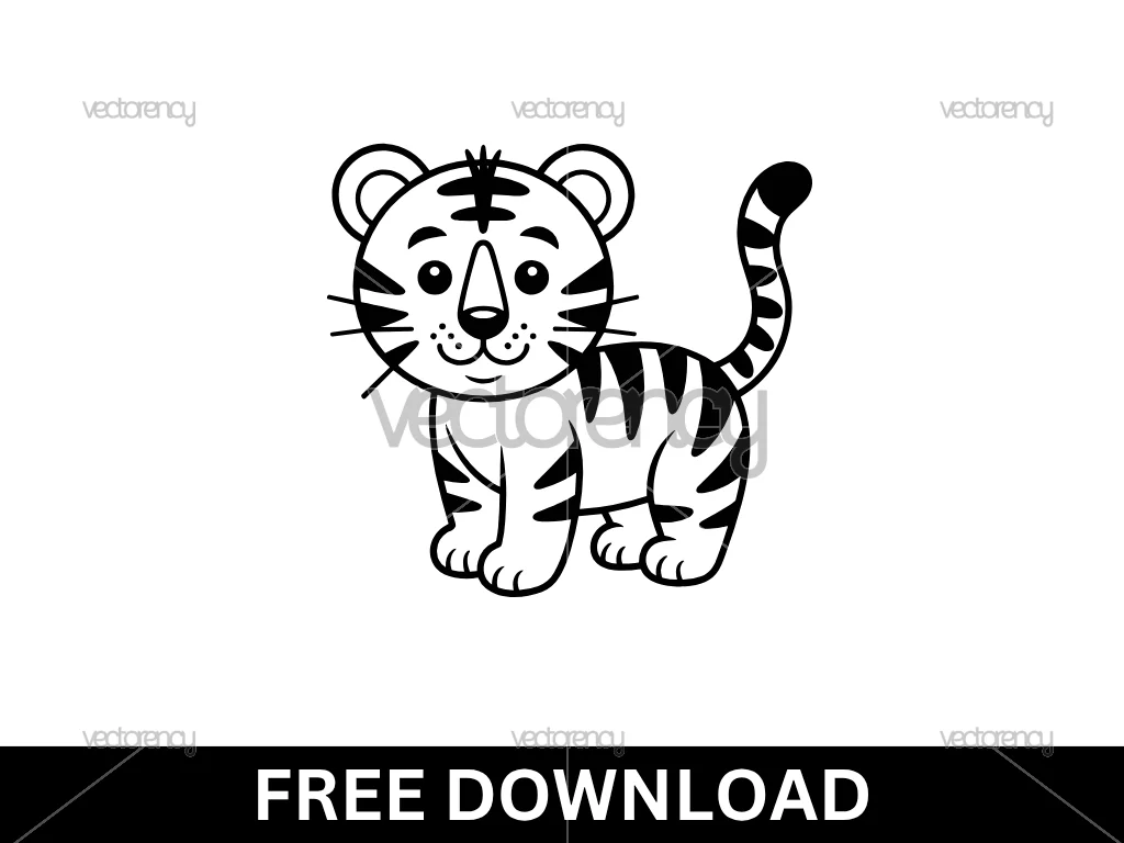 Cute Tiger Free SVG Outline