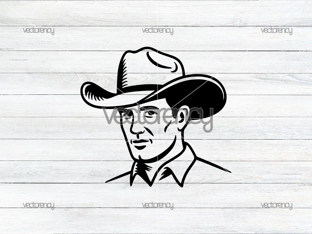 Vintage Cowboy Face Illustration Vector SVG