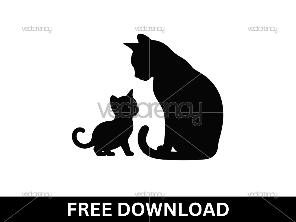 Silhouettes Small Kitten and Adult Cat