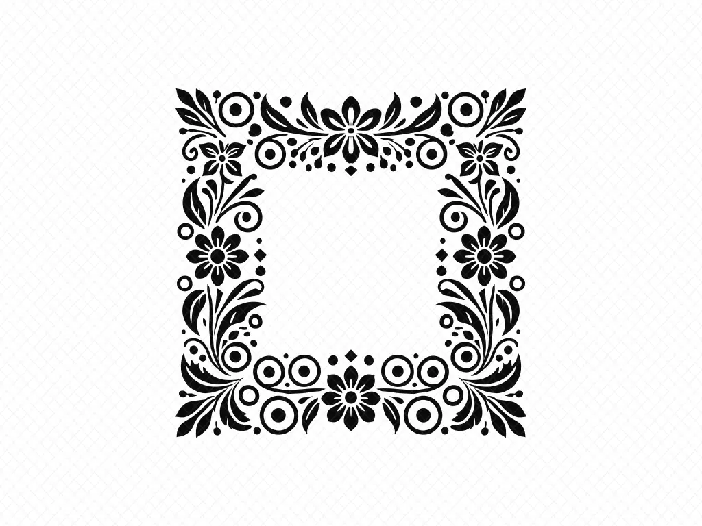 Black and White Flower Ornament Frame SVG Free