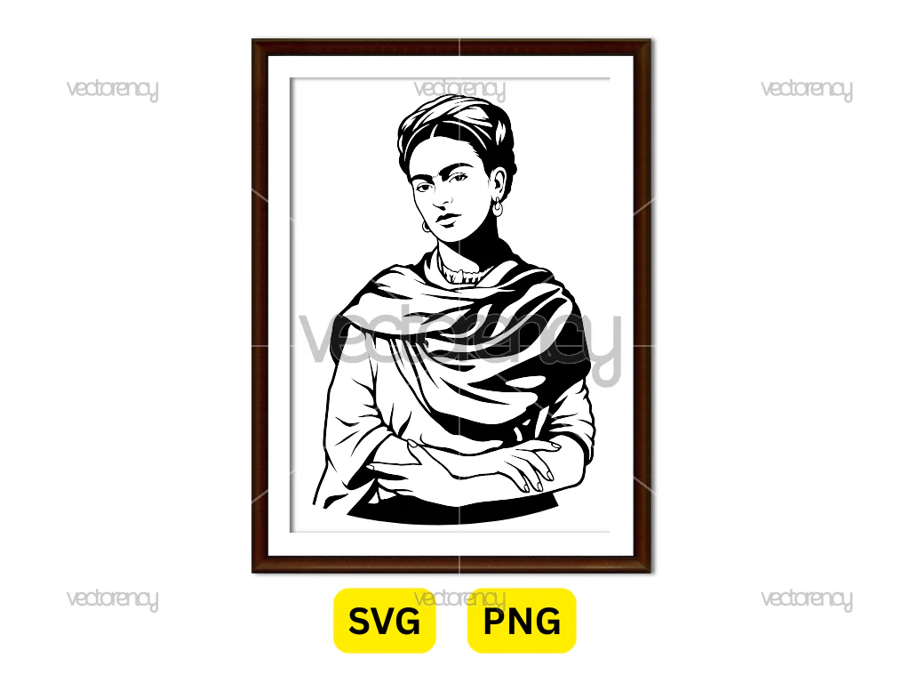 Frida Kahlo Black and White Vector SVG Image PNG Printable Poster
