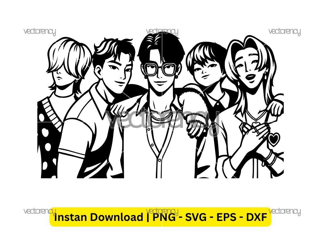 Saja Boys Vector Line Art Outline SVG PNG HD