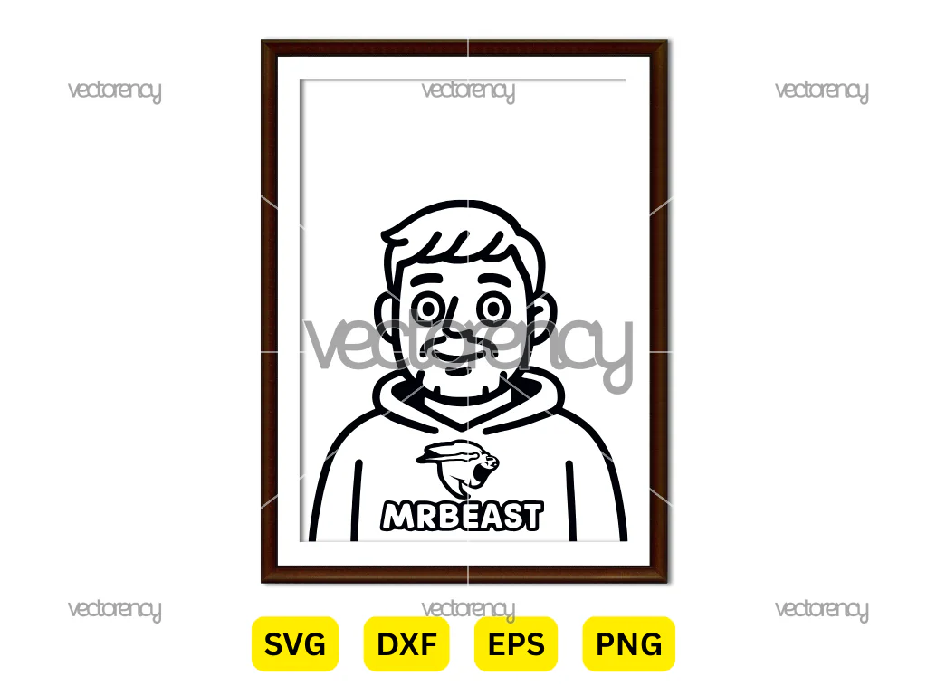 MrBeast Outline SVG Clipart PNG Cartoon Face Vector