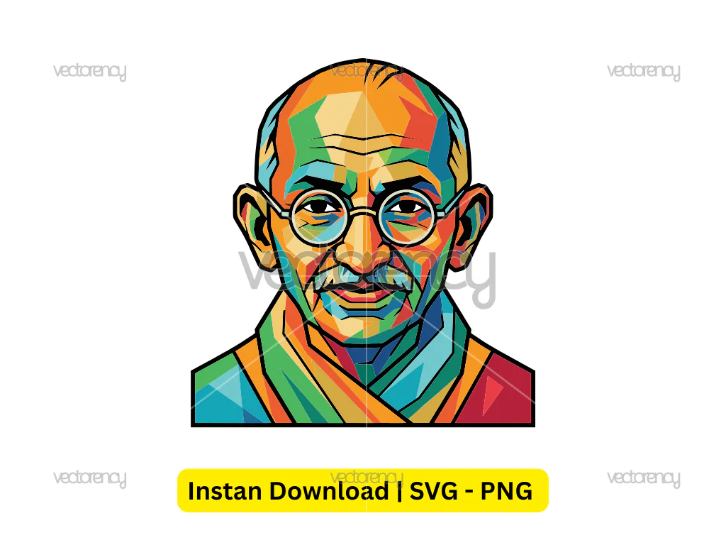 Mahatma Gandhi Vector Portrait with PNG Files