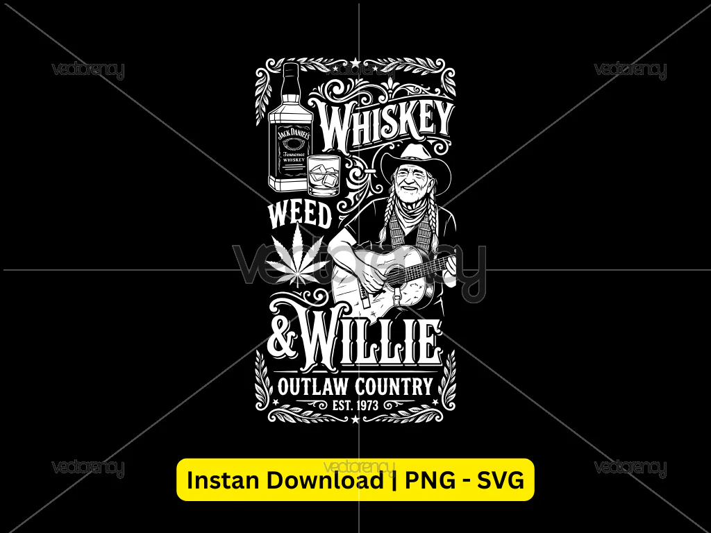 Whiskey Weed and Willie Outlaw Country Vector Design