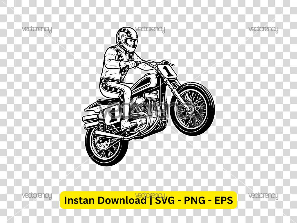 Evel Knievel Vector Art PNG Image Black and White