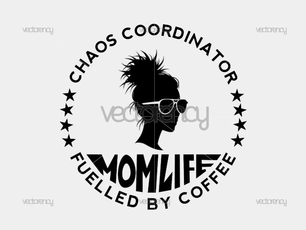 Chaos Coordinator Mom Life SVG | Messy Bun Coffee SVG Cut File | Sarcastic Varsity Mother DXF PNG JP