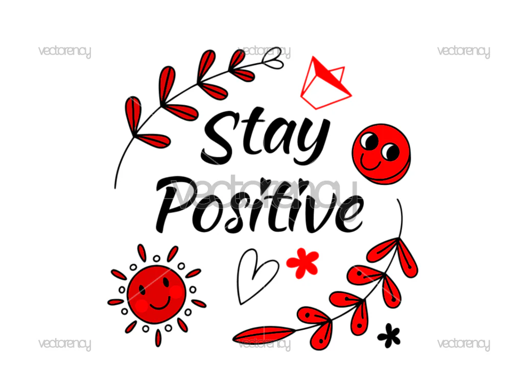 Stay Positive Motivational Quote Art – Cute Red and Black Doodle Design