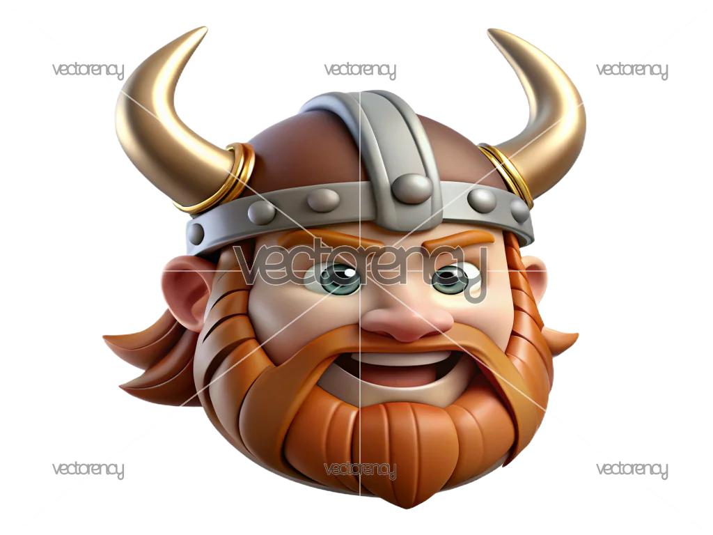 3D Viking Warrior Cartoon Head – Angry Bearded Norseman Character PNG
