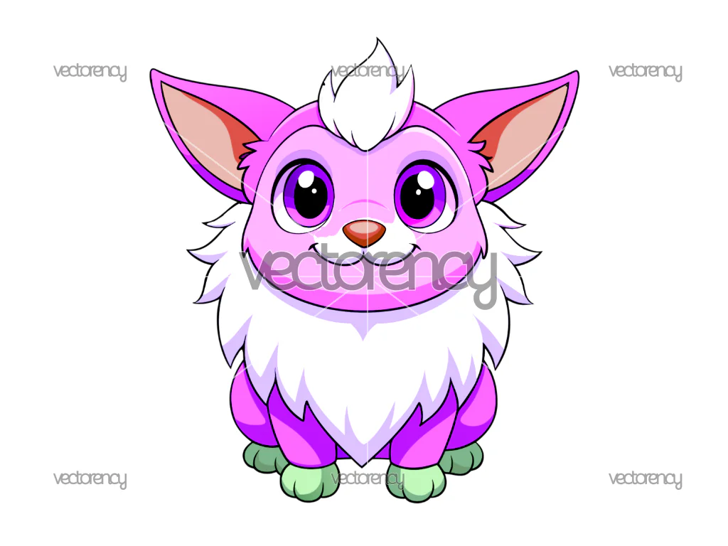 Cute Pink Fantasy Creature Vector – Adorable Cartoon Animal with Big Eyes
