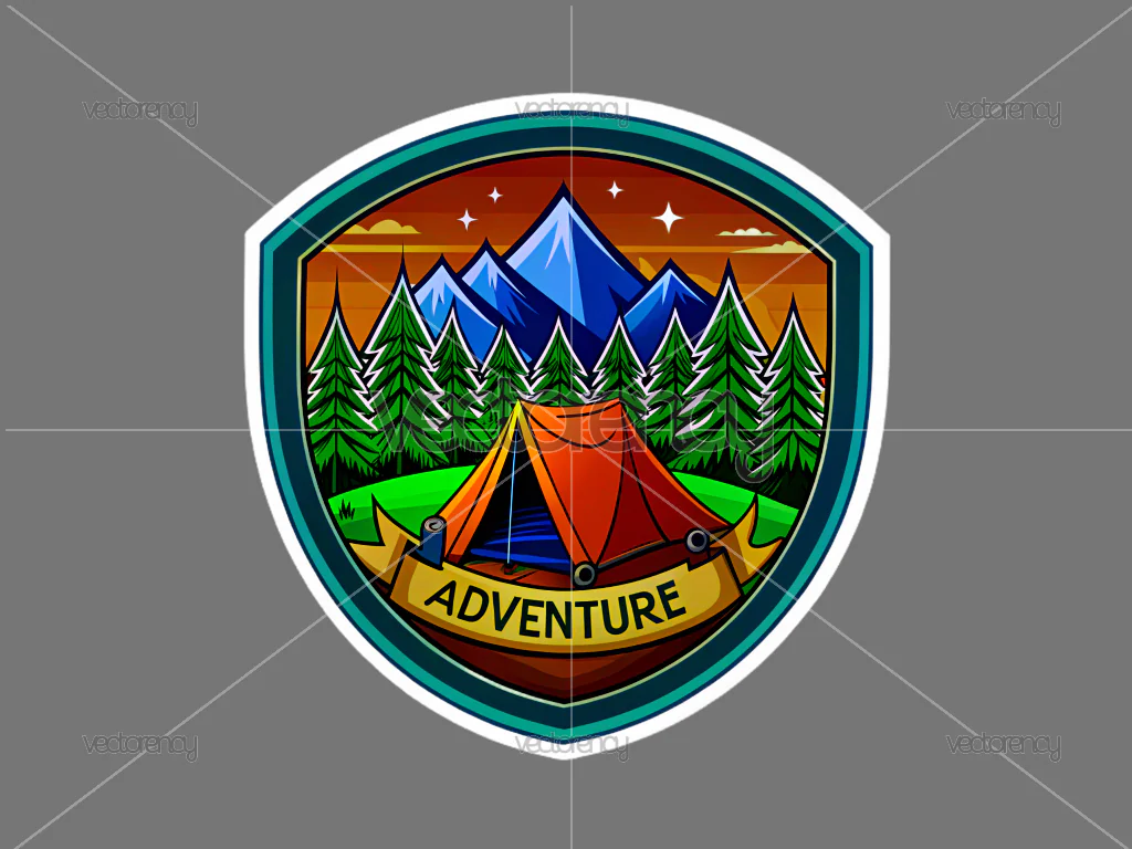 Adventure Camping Badge Logo Mountain Tent , for Outdoor & Travel Blogs