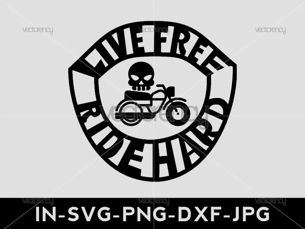 Live Free Ride Hard SVG Biker Badge | Skull Motorcycle Sidecar Cut File | DXF PNG Vinyl Decal Design