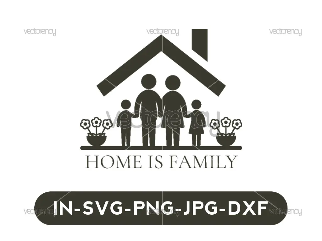 Family Silhouette SVG | Home Is Family House SVG | Family Wall Art Cut File | SVG DXF PNG