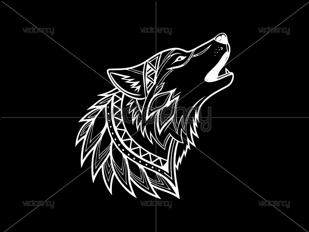 Mystic Tribal Wolf Head Sacred Geometric Howling Design