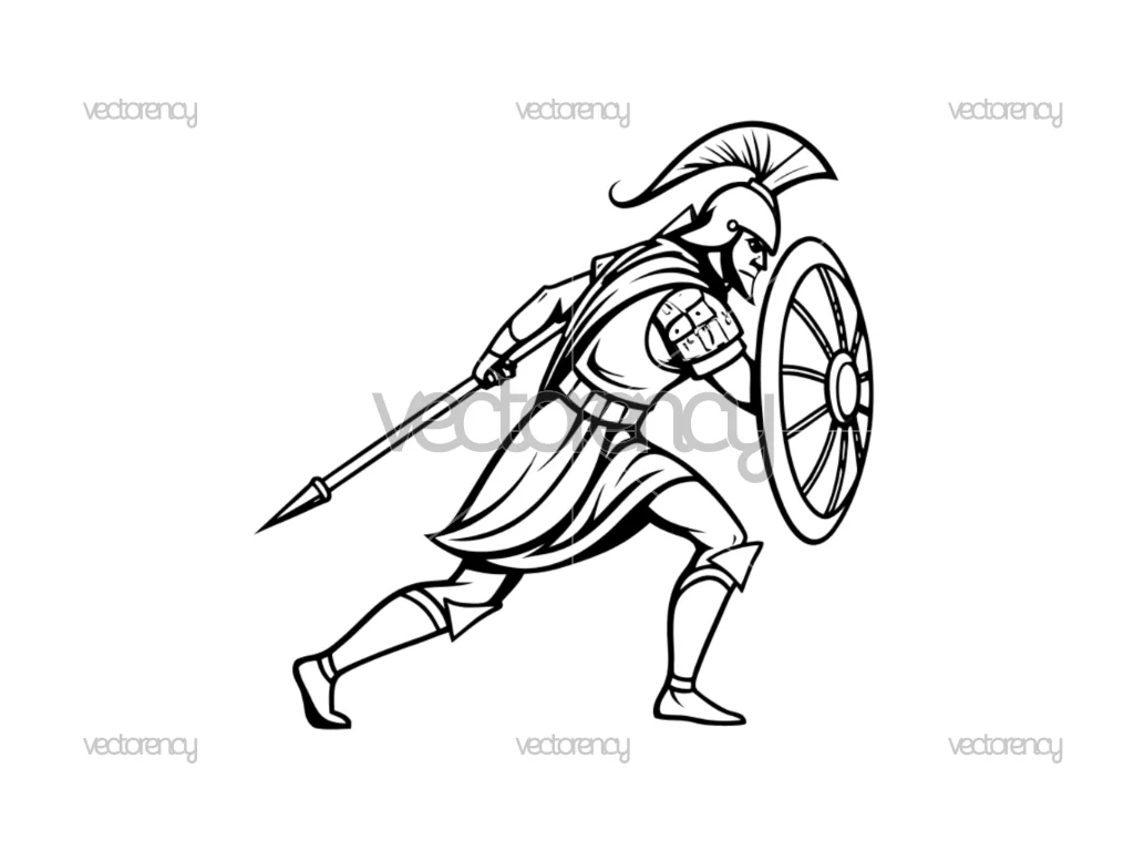 Spartan Warrior Vector Ancient Greek Soldier with Spear and Shield