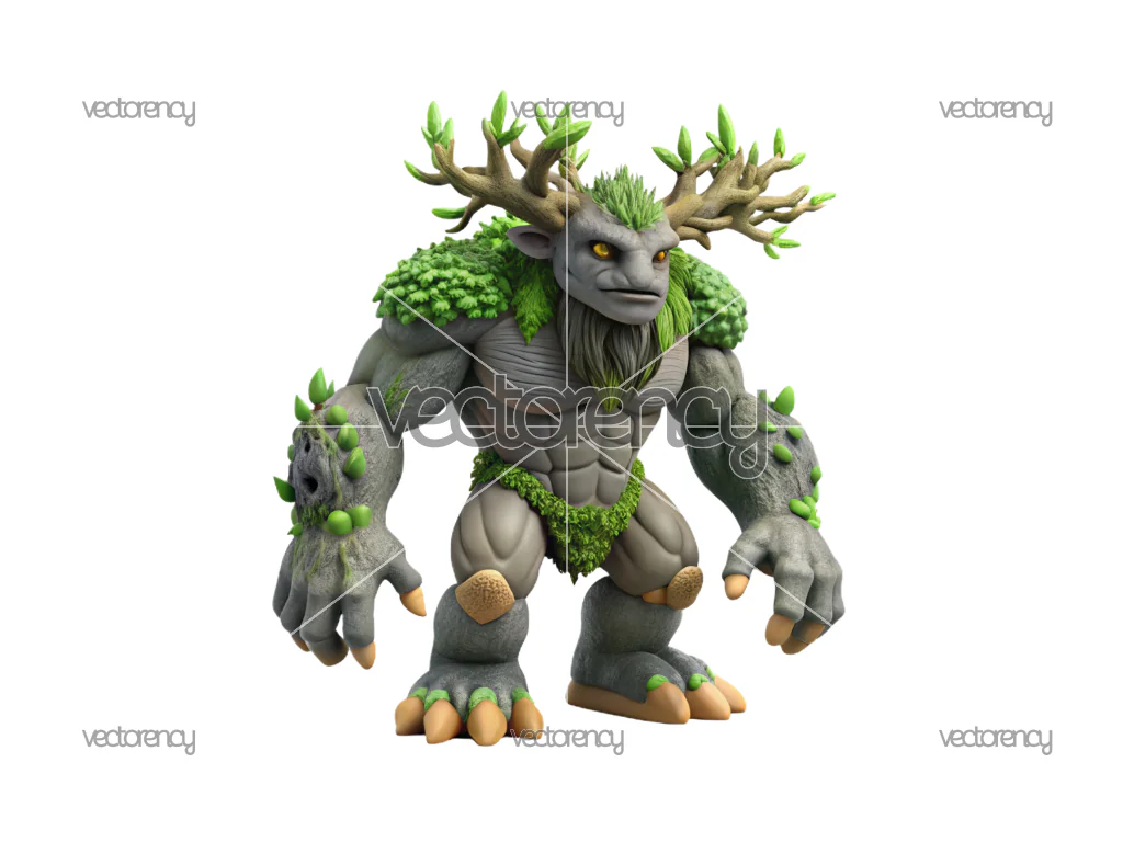 Forest Golem Vector – Mythical Tree and Stone Guardian Character
