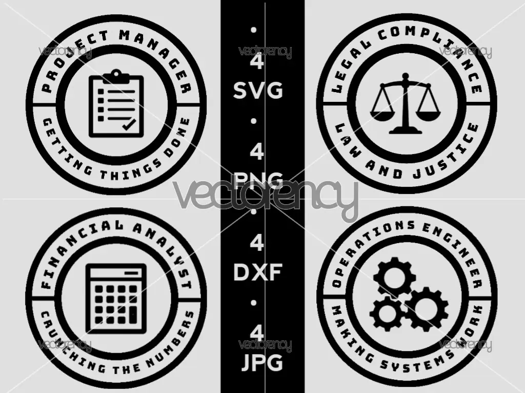 Professional Business Icons Set – Round Varsity Style Corporate Badges