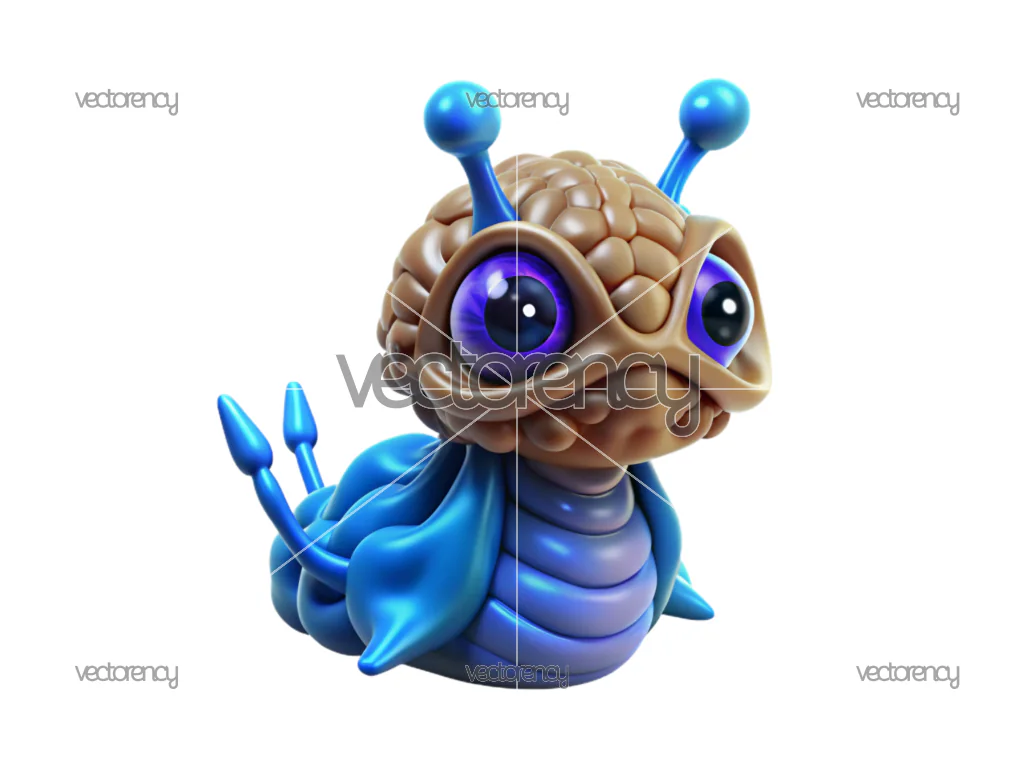 Cute 3D Alien Slug Creature – Cartoon Sci-Fi Character PNG (Transparent Background)