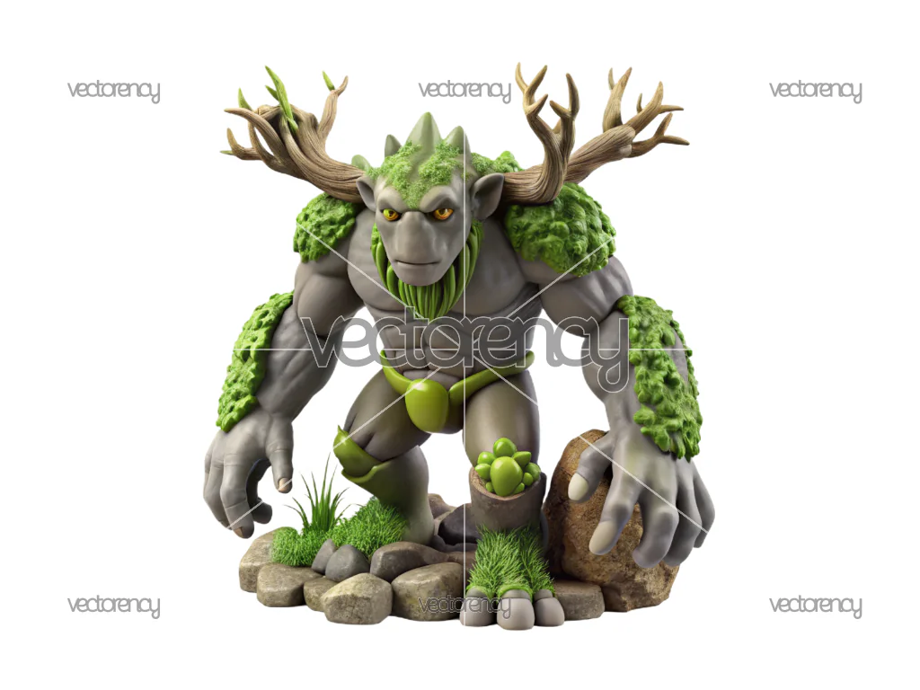 Moss Golem Forest Guardian – 3D Fantasy Creature PNG (Transparent Background)