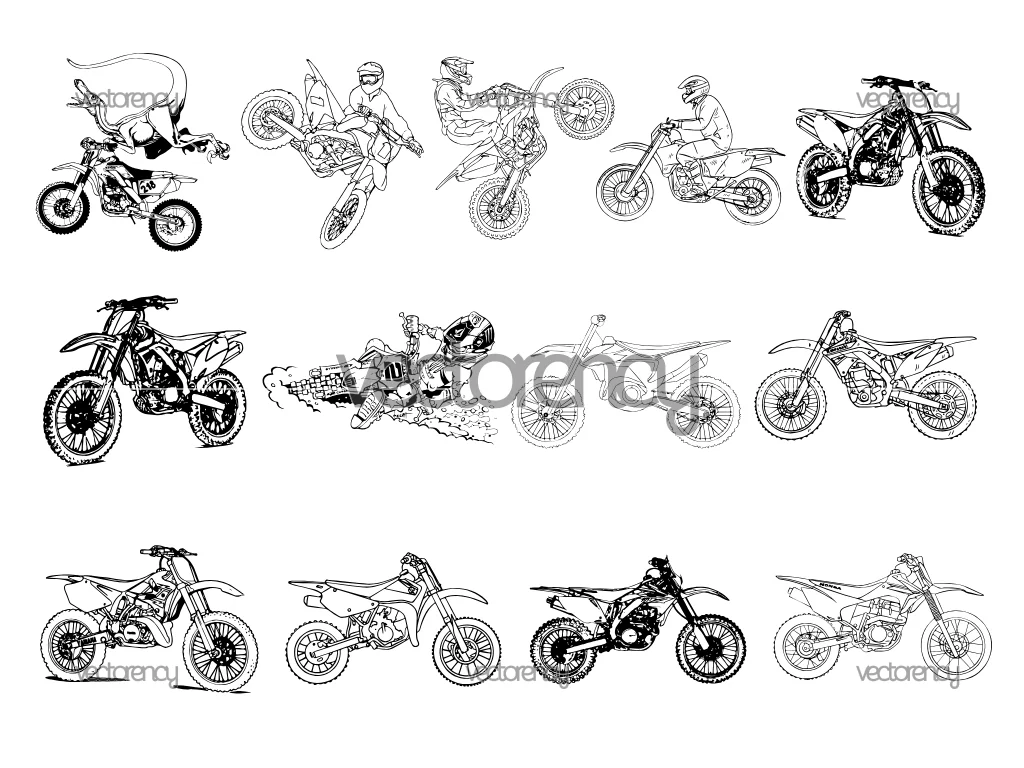 Dirt Bike SVG Clipart, Vector Outline, Motocross PNG Cut Files