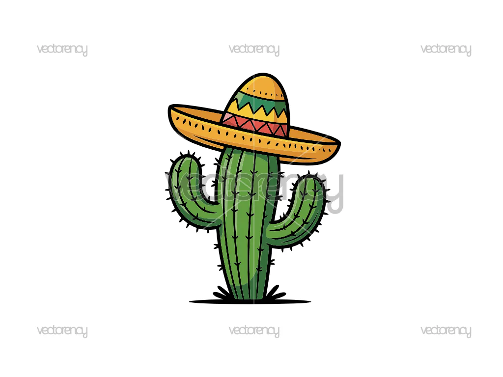 Cactus Mexican Sombrero Clipart Image