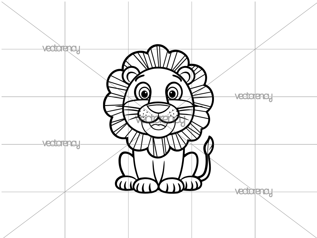 Cute Lion Outline SVG