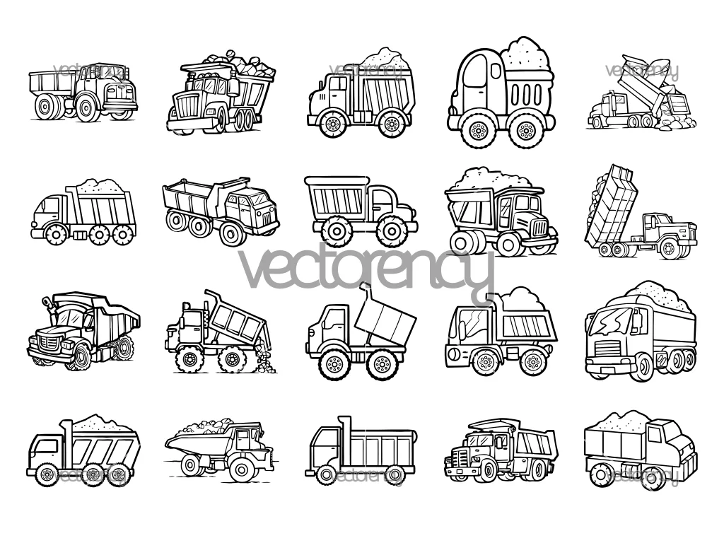 Dump Truck Clipart, Outline SVG, PNG Car EPS Vector
