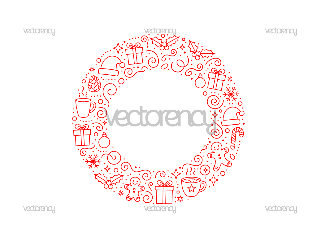 Merry Christmas Holiday Doodles Circle Frame Vector PNG Download