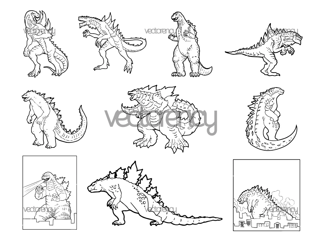 Godzilla Outline SVG, Clipart, Coloring Page Vector PNG