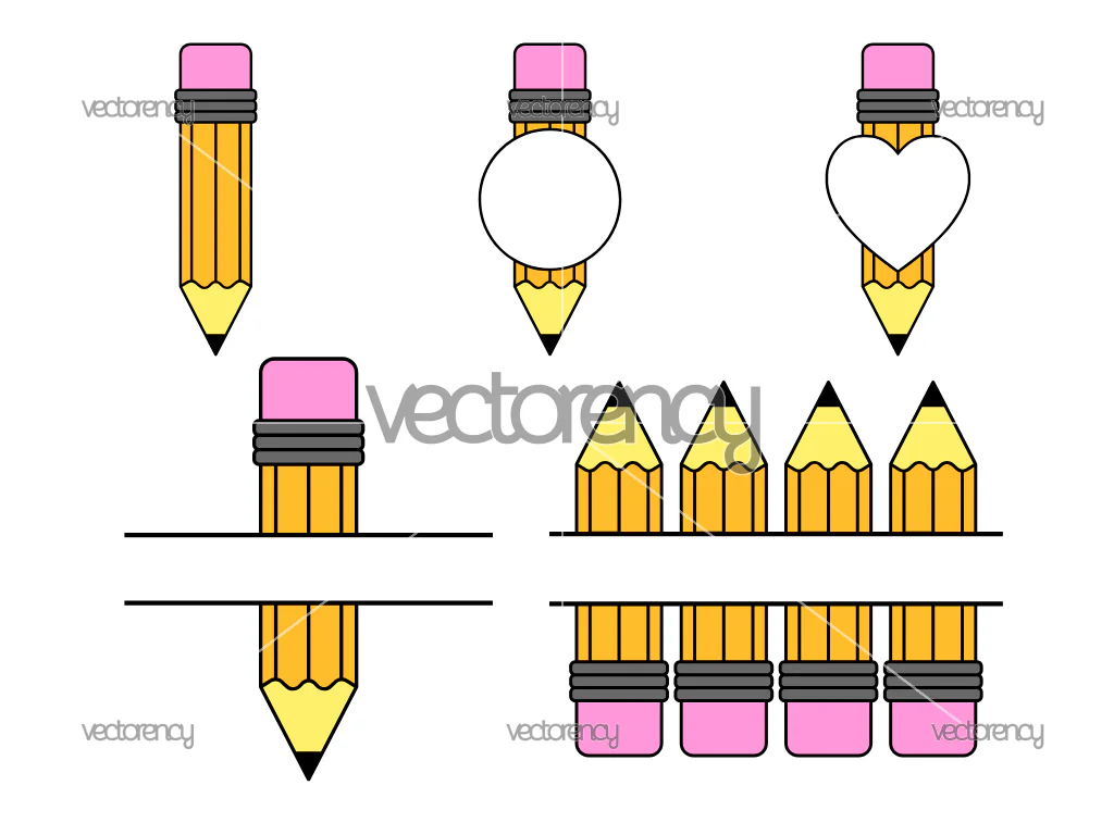 5 Pencil Frame SVG, Monogram Pencil Cut File Cricut