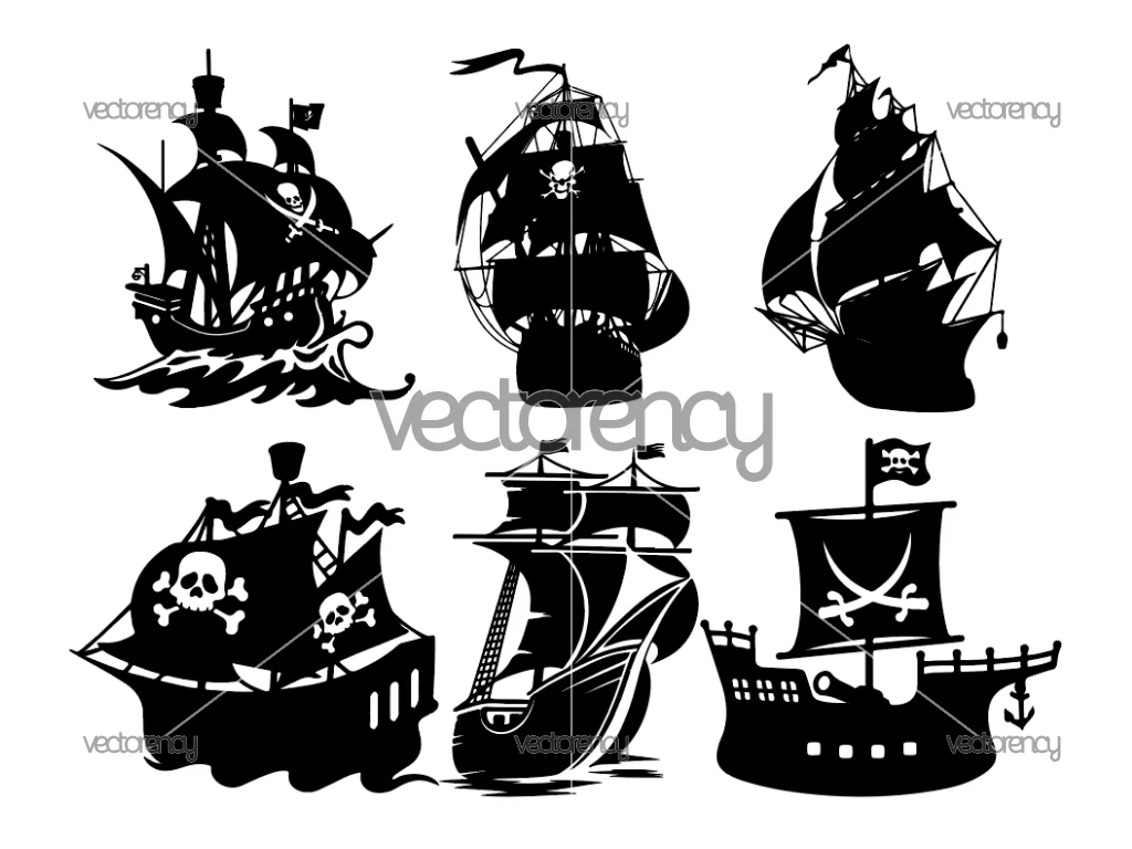 Pirate Ship SVG, Ship Silhouette, Black Pirate DXF PNG
