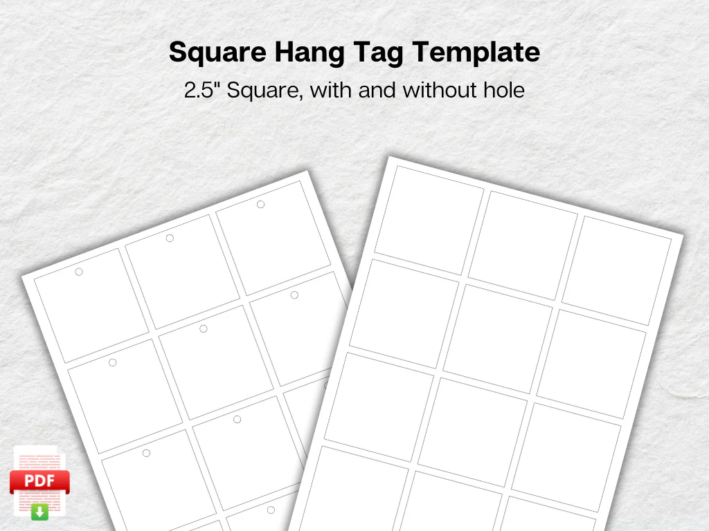 Square Hang Tag Template – 2.5 Square Tags Printable – PDF – PNG – EPS