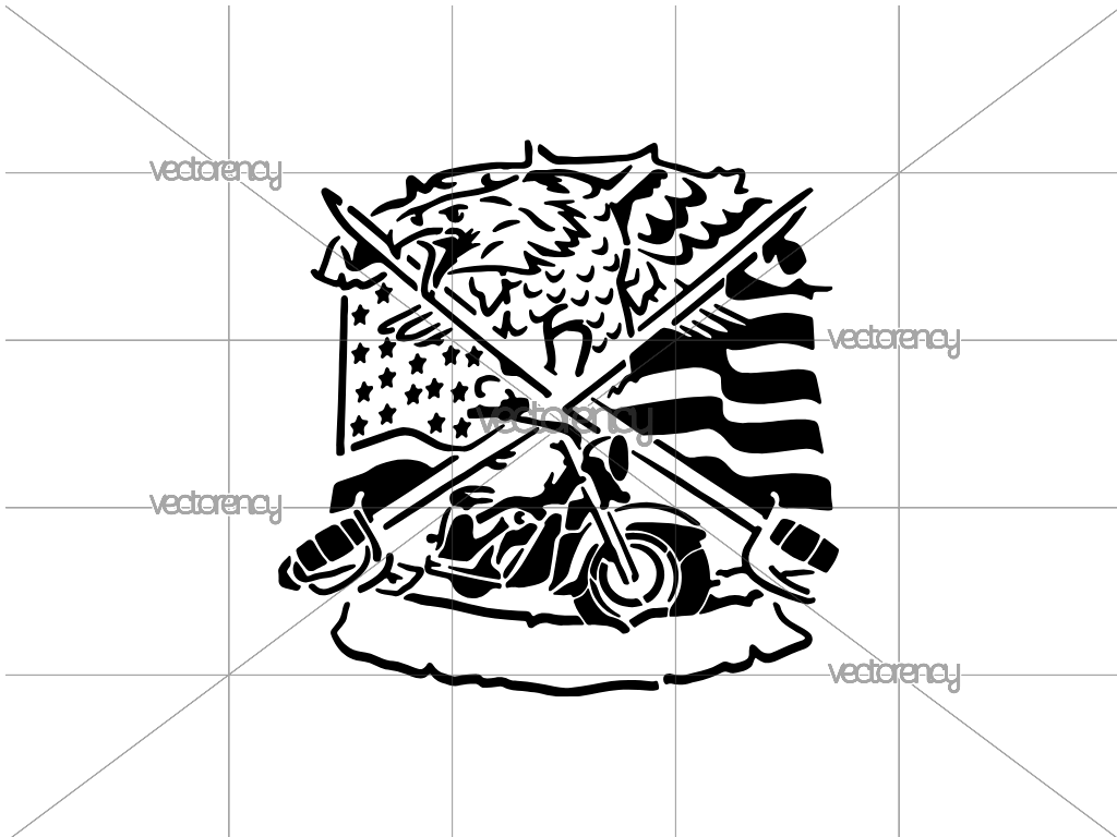 Harley Biker Eagle American Flag SVG Cricut