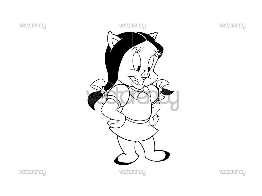 Petunia Pig Vector SVG PNG Outline Cartoon