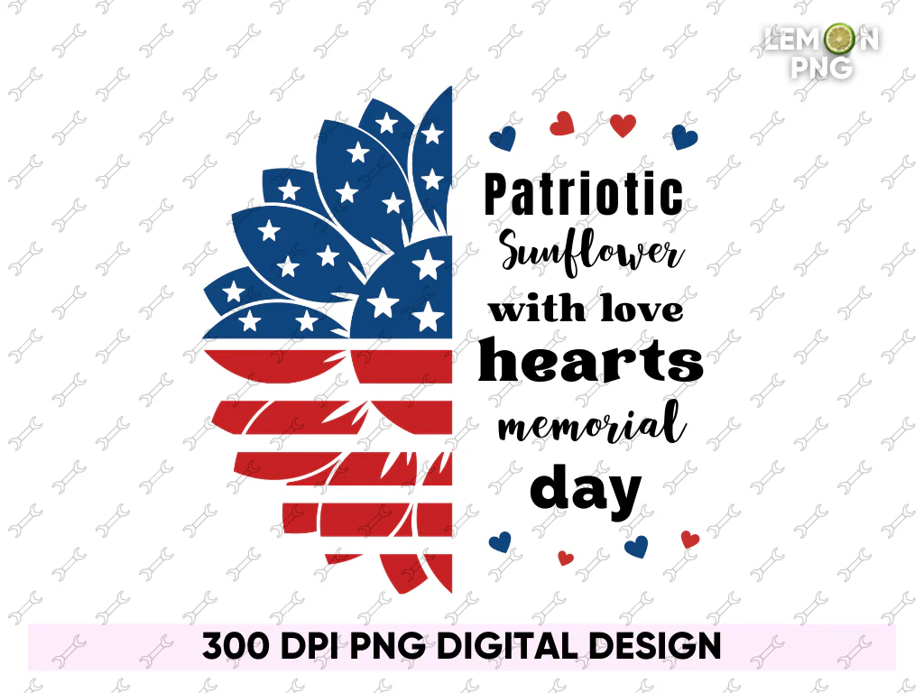 Patriotic Sunflower With Love Hearts Memorial Day PNG Design