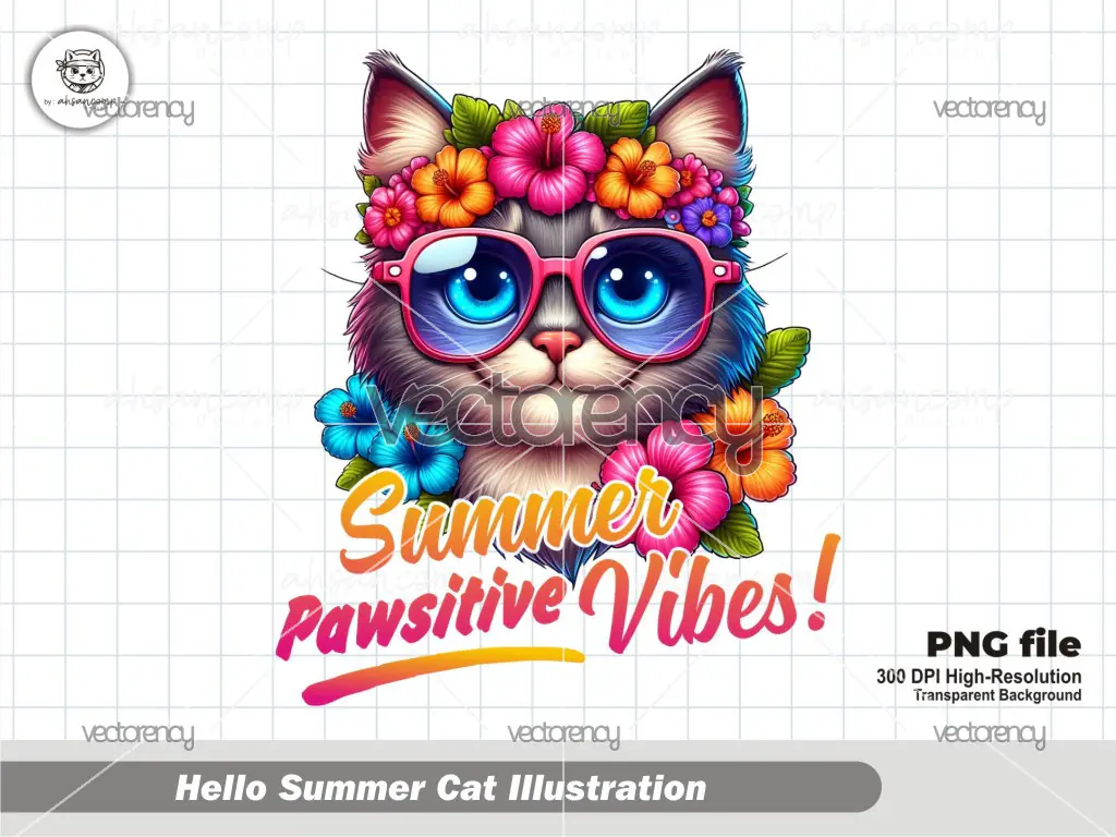 Hello Summer Cat Illustration 2