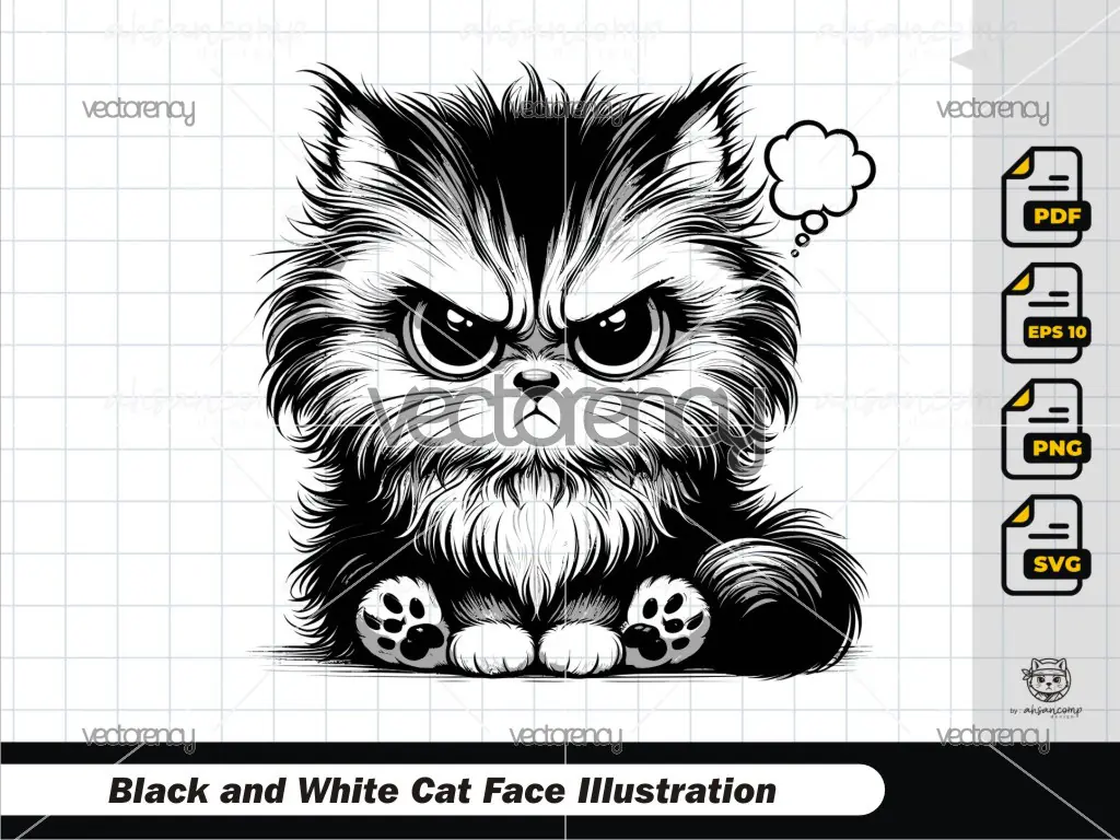 Angry Fluffy Cat Face 1