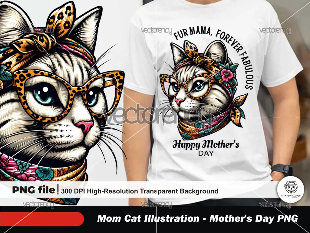 Mom Cat Illustration 4 - Mother's Day PNG